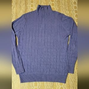 Woolovers cotton/cashmere Women’s L sky blue Cable Fishermen Turtleneck Sweater.